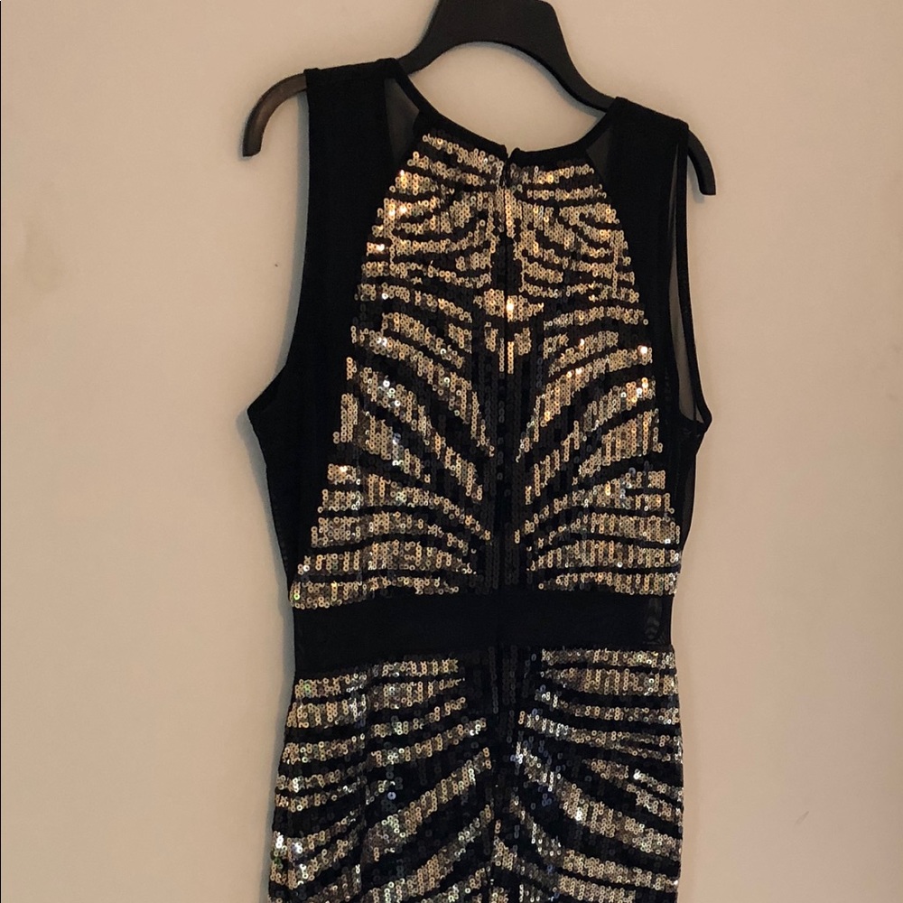 Black and gold sequin BeBe dress